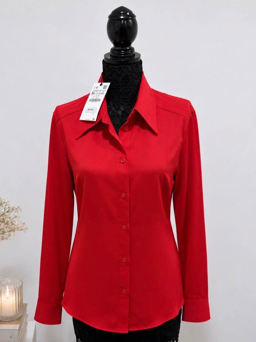 Zara Red Long-Sleeve Button-Down Shirt